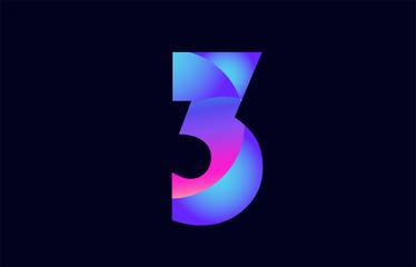 3 pink blue gradient number logo icon design