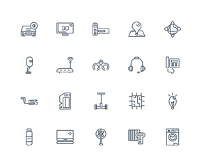Set Of 20 outline icons such as Washing Machine with Water, Home