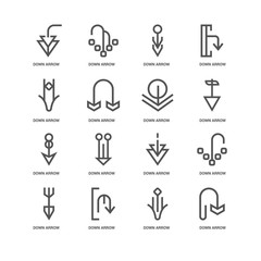 Simple Set of 16 Vector Line Icon. Contains such Icons as Down a