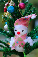 Snowman on the Christmas tree with decorations on special days.