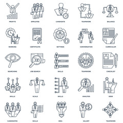 Set Of 25 outline icons such as Teamwork, Salary, Idea, Skills,