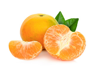 tangerine or mandarin fruit with leaf isolated on white background