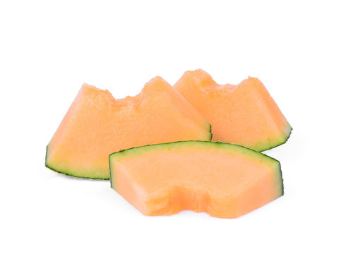 sliced japanese melons, orange melon or cantaloupe melon isolated on white background