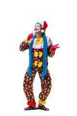 Young funny clown comedian isolated on white 