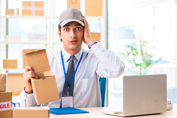 Male employee working in box delivery relocation service