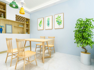 Modern dining room, dining room, solid wood dining table, chairs, etc.