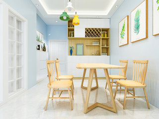Modern dining room, dining room, solid wood dining table, chairs, etc.