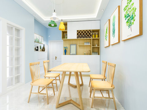 Modern dining room, dining room, solid wood dining table, chairs, etc.