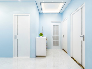 Corridor, room door and wooden cabinet of modern residential building
