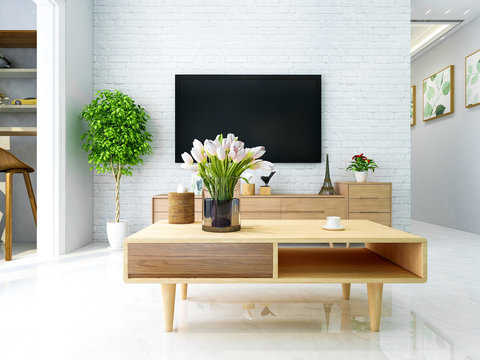 Modern Elegant Living Room With Coffee Table And TV