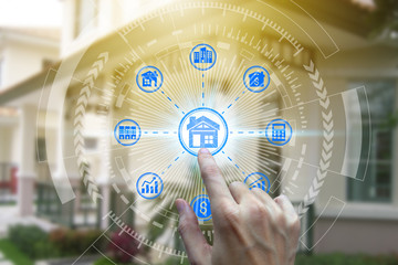 Finger touch with property investment icons