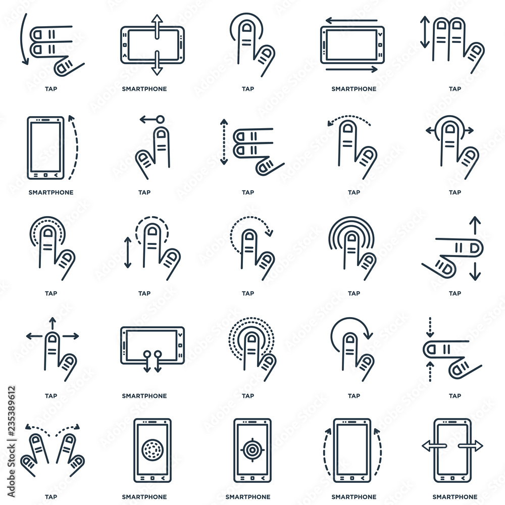 Poster set of 25 universal editable icons. includes elements such as sm