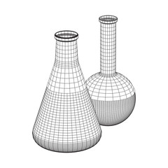 Test tube low poly wireframe mesh. Science and analyses. Vector abstract polygonal image line and point.