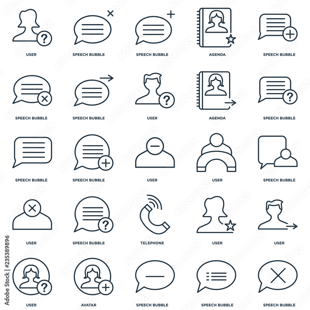 Poster set of 25 universal editable icons. includes elements such as sp
