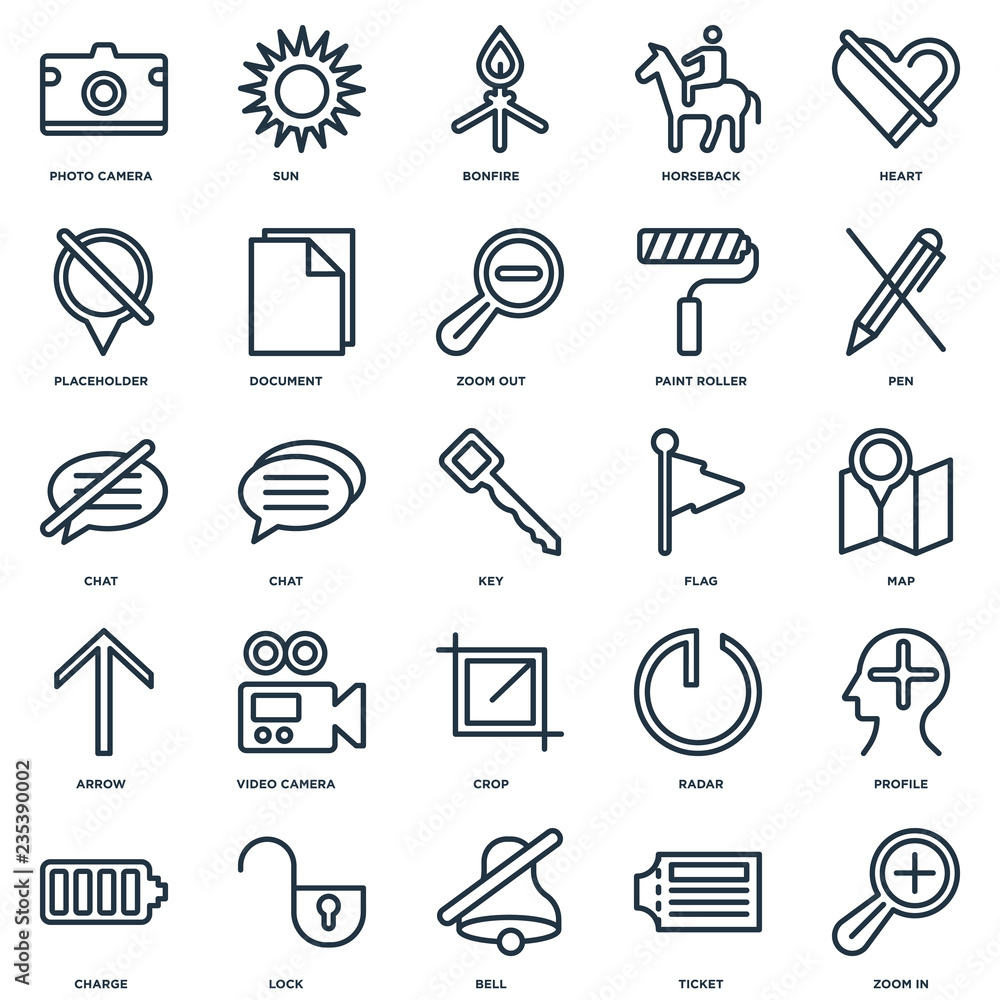 Poster set of 25 universal editable icons. includes elements such as zo