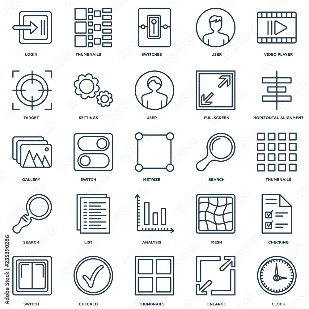 Poster set of 25 universal editable icons. includes elements such as cl