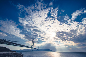 Akashi Kaikyo Bridge Seto Inland Sea in Kobe Japan