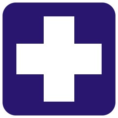 White cross at blue frame, vector icon