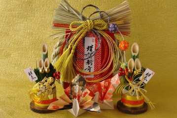 しめ縄と門松　祝鶴　年賀状素材　しめ飾り