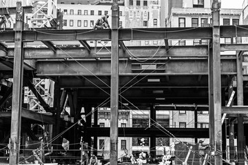 Construction workers in black and white