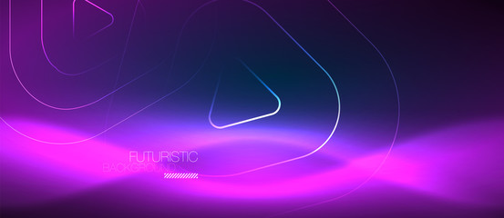 Neon glowing techno lines, hi-tech futuristic abstract background template with geometric shapes
