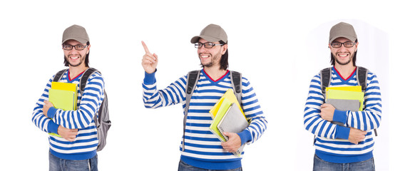 Student with books isolated on white