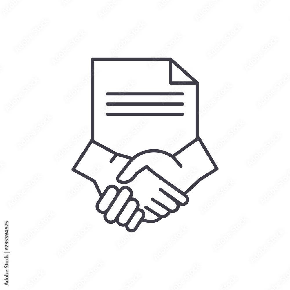Poster conclusion of a contract line icon concept. conclusion of a contract vector linear illustration, sig