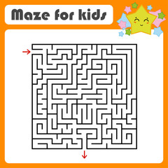 Abstract square maze. Kids worksheets. Activity page. Game puzzle for children. Cute cartoon star. Labyrinth conundrum. Vector illustration.