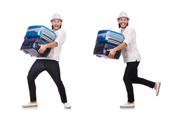 Travel vacation concept with luggage on white