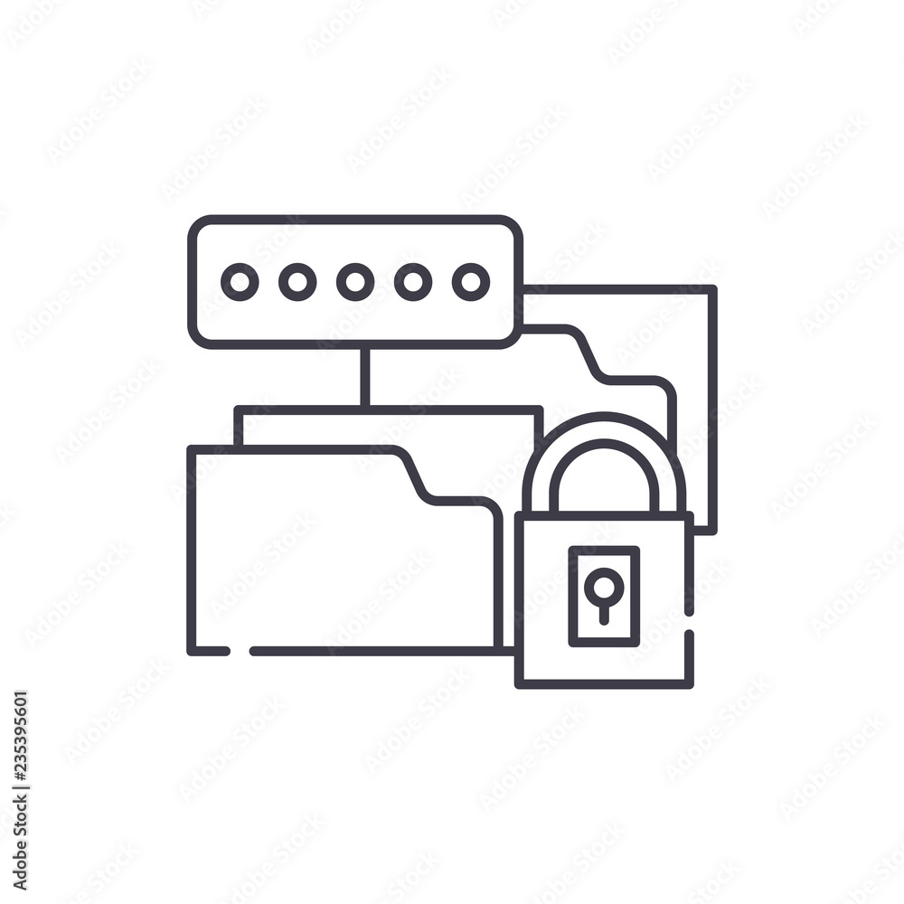 Poster data encryption line icon concept. data encryption vector linear illustration, sign, symbol