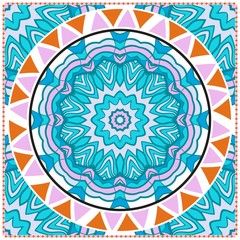 Floral Geometric Pattern with hand-drawing Mandala. illustration. For fabric, textile, bandana, pillowcarpet print.