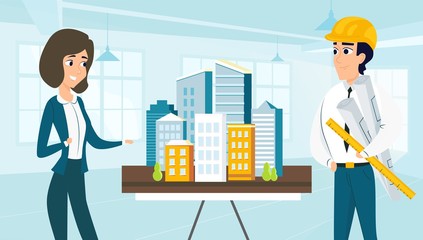 Architect and customer look at the layout the city