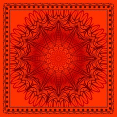 Template Print for Fabric. Pattern of floral geometric ornament with Border. illustration. Seamless. For Print Bandana, Shawl, Carpet