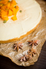Fresh cheesecake on the rustic background. Selective focus. Shallow depth of field. 