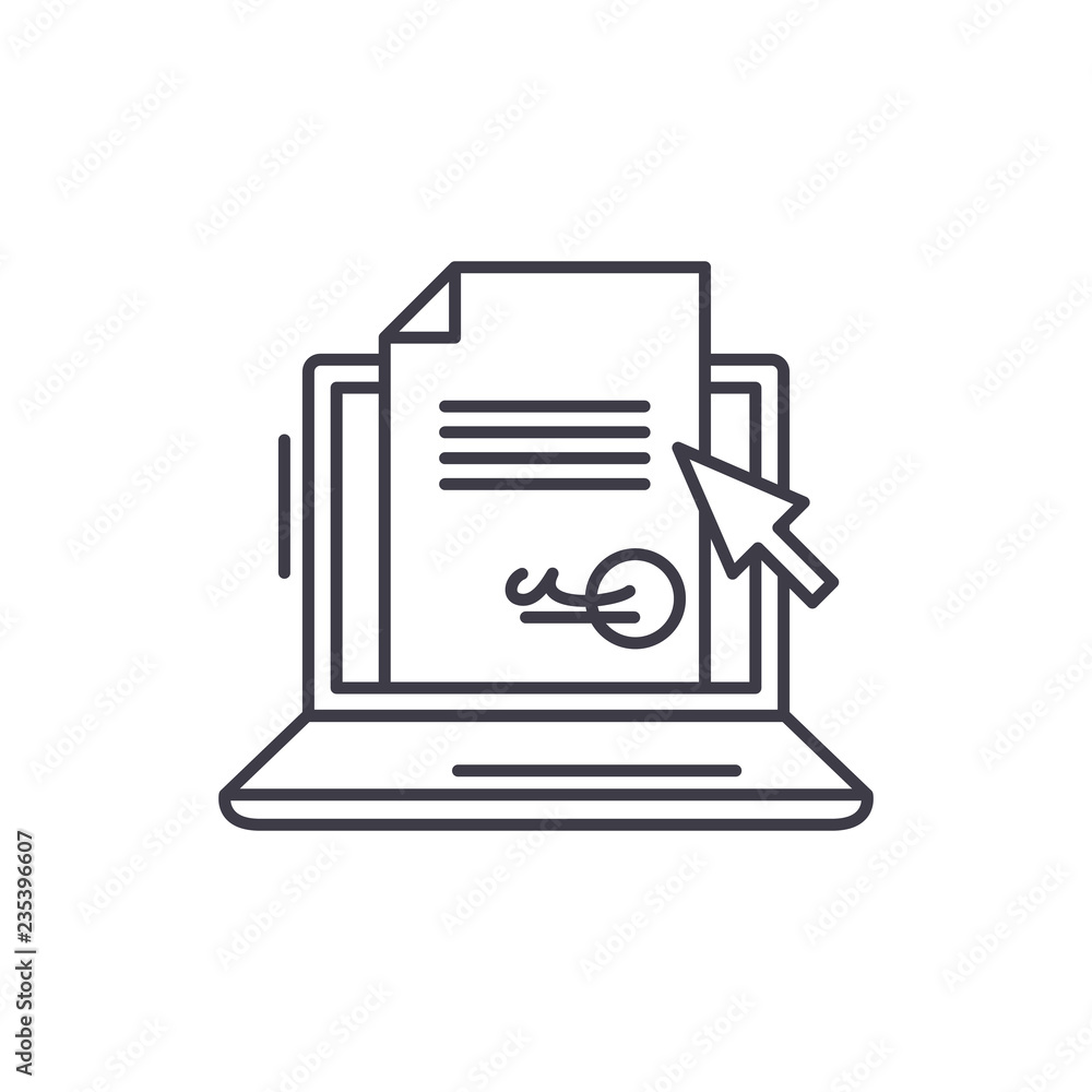 Poster electronic signature of the contract line icon concept. electronic signature of the contract vector 