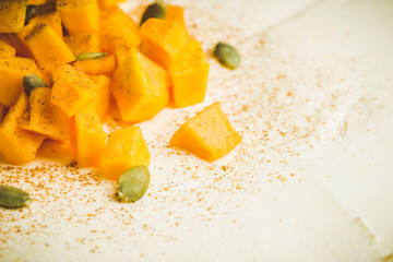 Fresh cheesecake on the rustic background. Selective focus. Shallow depth of field. 