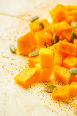 Fresh cheesecake on the rustic background. Selective focus. Shallow depth of field. 