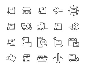 set of send icons, such as delivery, transport, mail, service