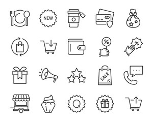 set of shopping icons, such as delivery, e-commerce, service, price, pay, sale