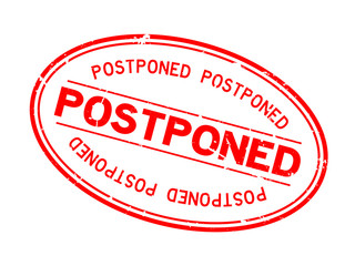 Grunge red postponed word oval rubber seal stamp on white background
