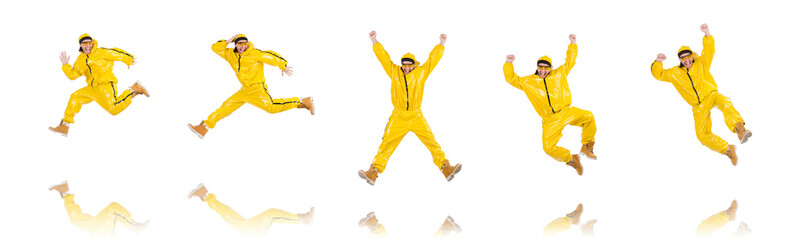 Modern dancer in yellow dress isolated on white