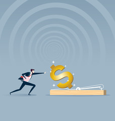 Businessman running to mousetrap. Business concept vector