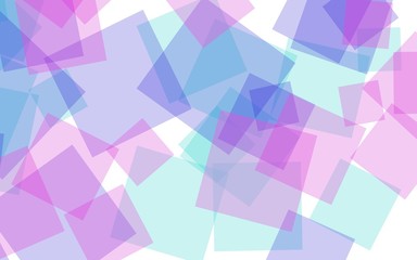 Multicolored translucent squares on white background. Pink tones. 3D illustration