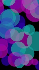 Multicolored translucent circles on a dark background. Vertical image orientation. 3D illustration