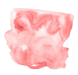 Light red, pink watercolor hand-drawn isolated wash stain on white background for text, design. Abstract texture made by brush for banner, label.