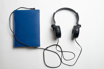 Headphones and Books Audiobook Concept, Headphones with books