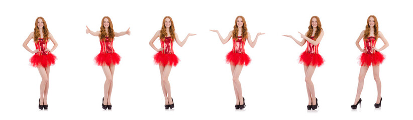 Red hair girl in carnival costume isolated on white