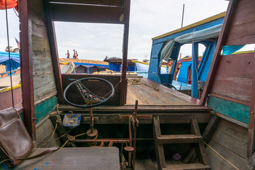 Fototapeta na wymiar Local Boat from the inside in Siem Reap, Cambodia