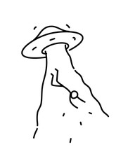 Illustration of alien abduction of man.   Linear style. Illustration for website or presentation. Ship UFO abducts the inhabitants of the earth. They are among us.