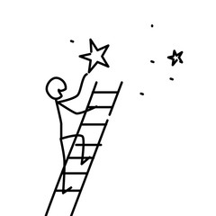 Illustration of a man got a star.  Dreams Come True. Metaphor. Linear style. Illustration for website or presentation. Become a star.